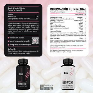 Pharma Grow Kit Minoxidil 1 mg + Hair Vitamins Grow 360 Women - Pharma Grow