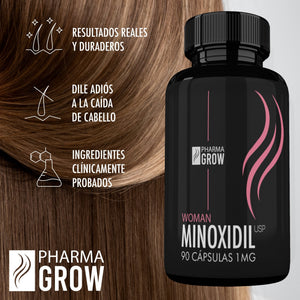 Beneficios - Minoxidil 1mg oral Crecimiento y fortalecimiento de Cabello para mujeres - Pharma Grow Labs. Envíos a todo México.