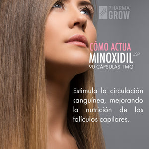 Efecto - Minoxidil 1mg oral Crecimiento y fortalecimiento de Cabello para mujeres - Pharma Grow Labs. Envíos a todo México.