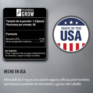 Tabla nutricional - Minoxidil 5 mg Oral para el Crecimiento y fortalecimiento de Cabello para Hombre - Pharma Grow Labs. Envíos a todo México.