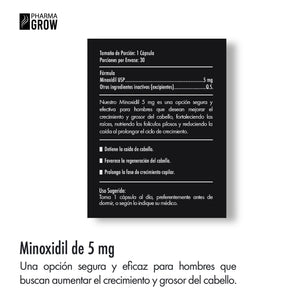 Tabla nutricional - Pharma Grow Minoxidil Oral 5 mg – 30 Cápsulas | Starter Size - Pharma Grow Labs. Envíos a todo México.