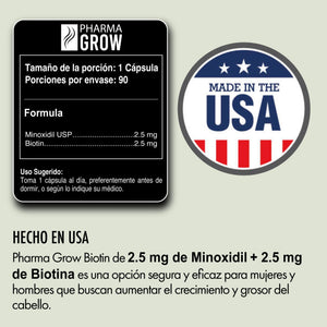 Pharma Grow Minoxidil 2.5 mg + Biotina 2.5 mg Oral para el Crecimiento y Fortalecimiento del Cabello - Pharma Grow