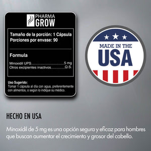 Kit 3 pzs | Pharma Grow Minoxidil 5 mg Oral para el Crecimiento y fortalecimiento de Cabello para Hombre - Pharma Grow