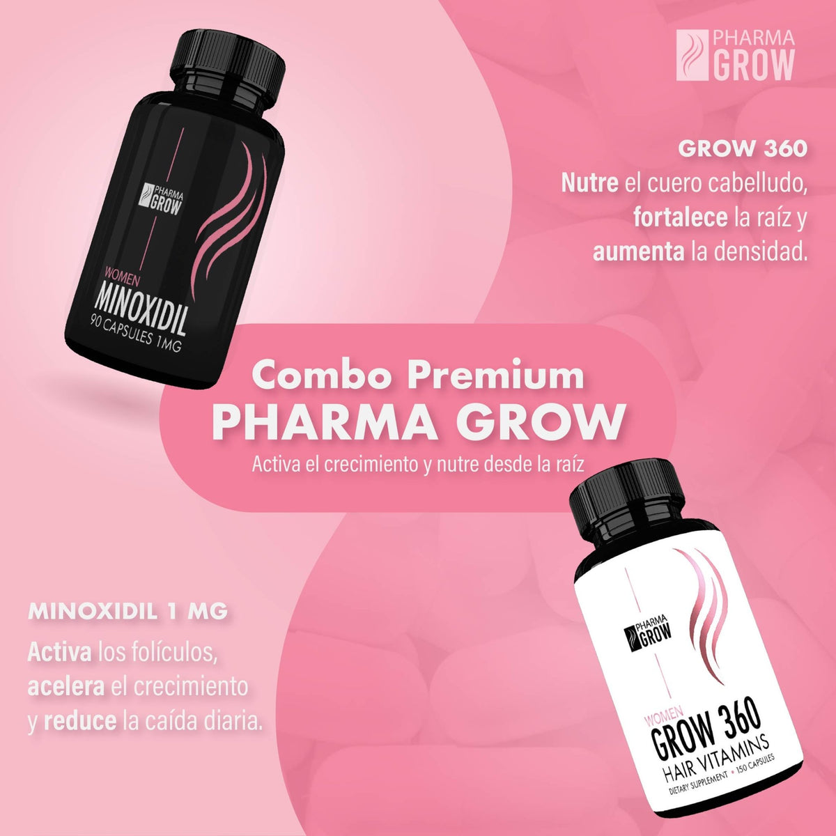 Pharma Grow Kit Minoxidil 1 mg + Hair Vitamins Grow 360 Women - Pharma Grow