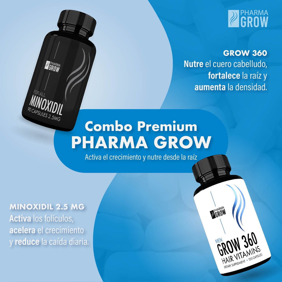 Pharma Grow Kit Minoxidil 2.5 mg + Hair Vitamins Grow 360 Men - Pharma Grow