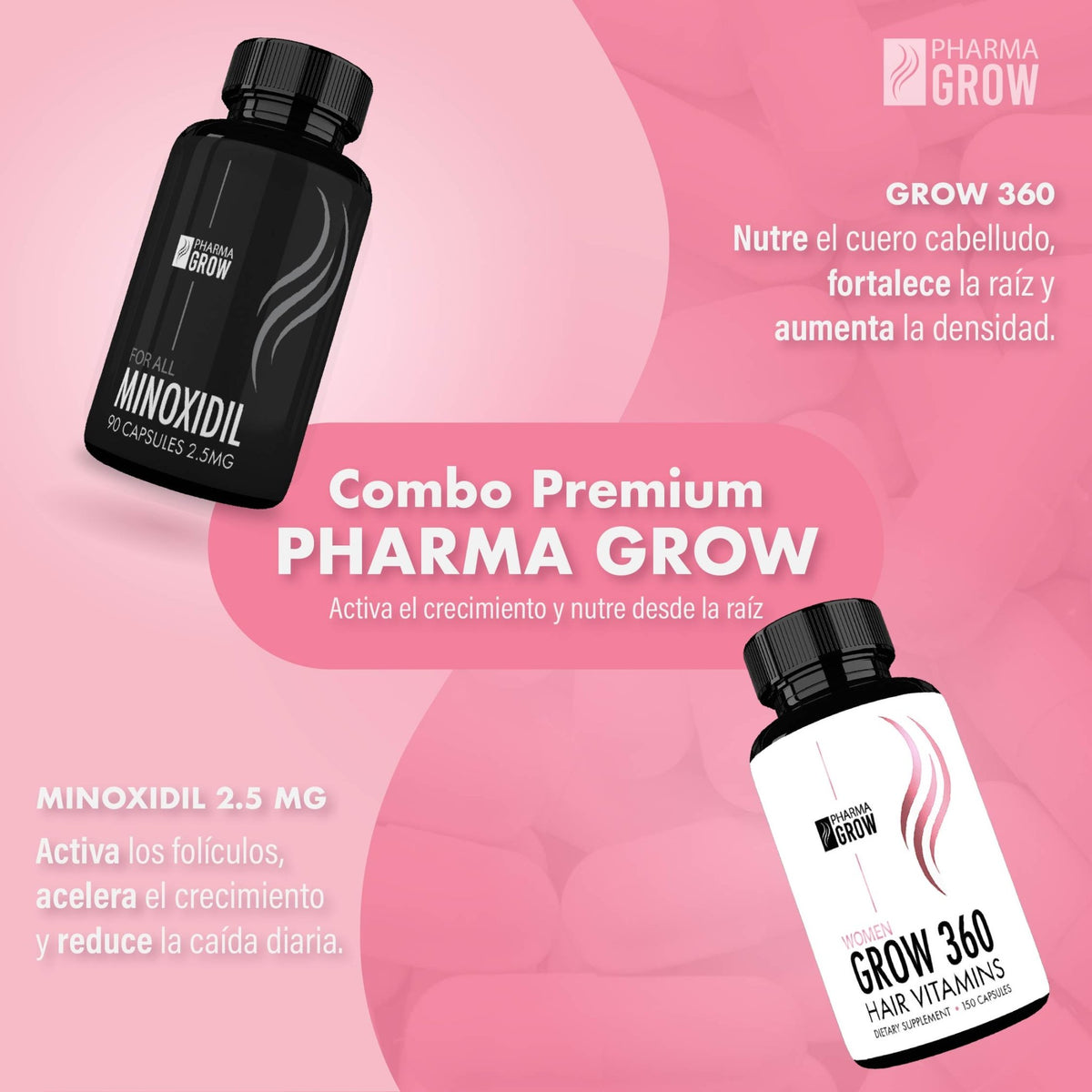 Pharma Grow Kit Minoxidil 2.5 mg + Hair Vitamins Grow 360 Women - Pharma Grow