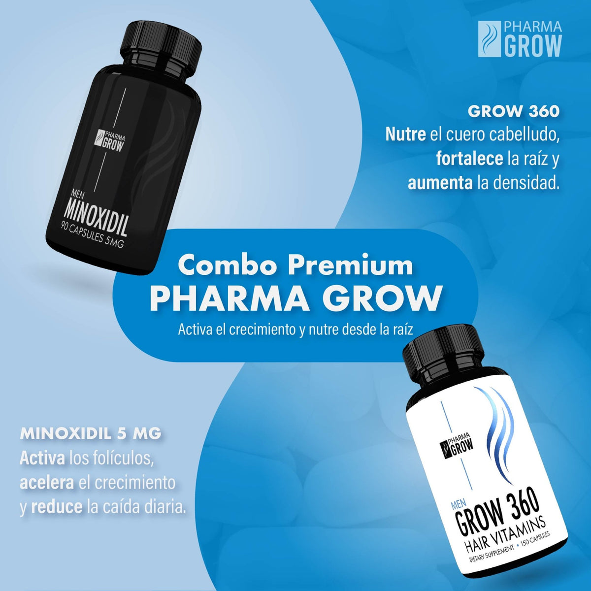 Pharma Grow Kit Minoxidil 5 mg + Hair Vitamins Grow 360 Men - Pharma Grow