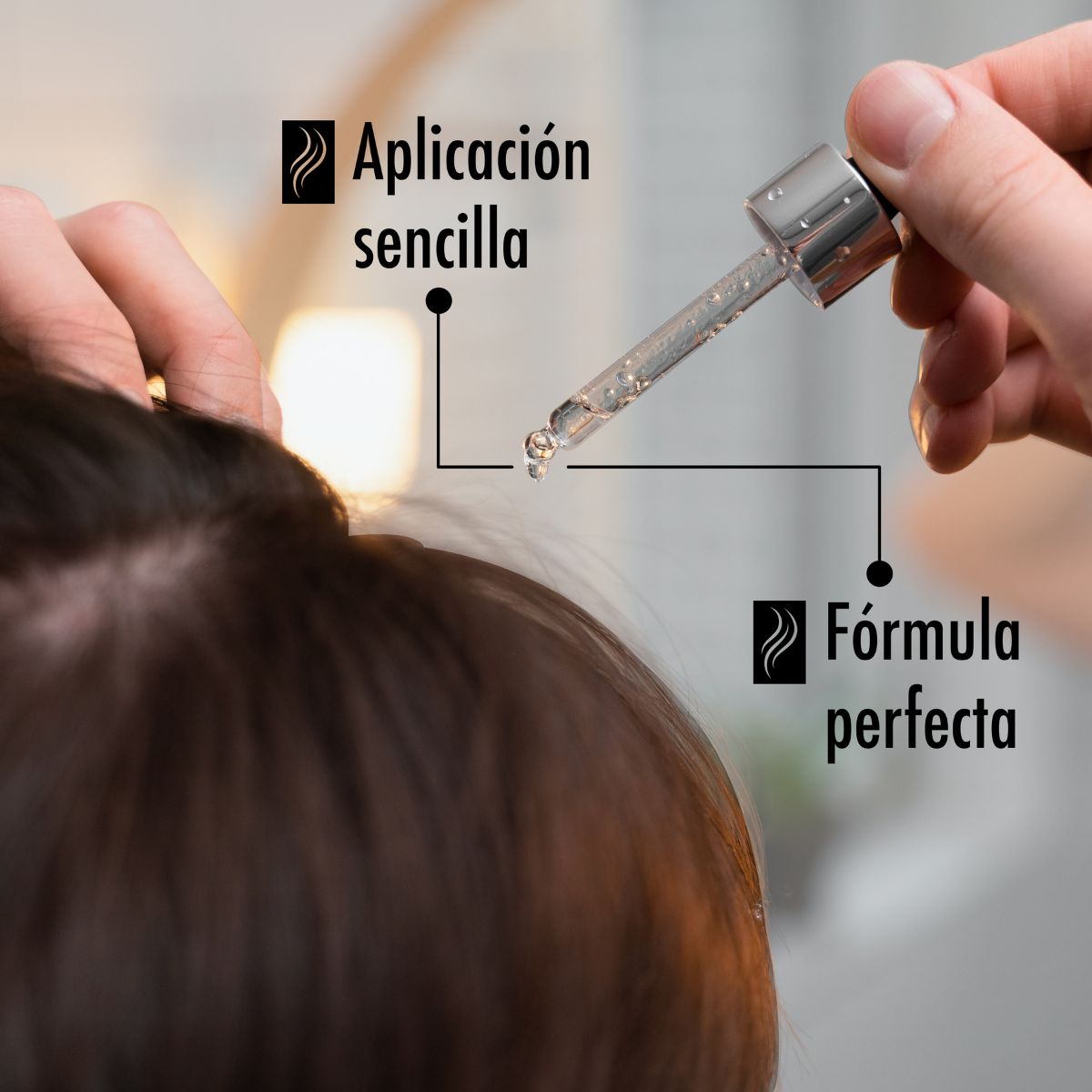 Aplicación - Kit para Crecimiento y Fortalecimiento del Cabello Minoxidil 5 mg (90 Cápsulas) + Minoxidil 5% con Biotina (Solución Tópica 50 ml) - Pharma Grow Labs. Envíos a todo México.