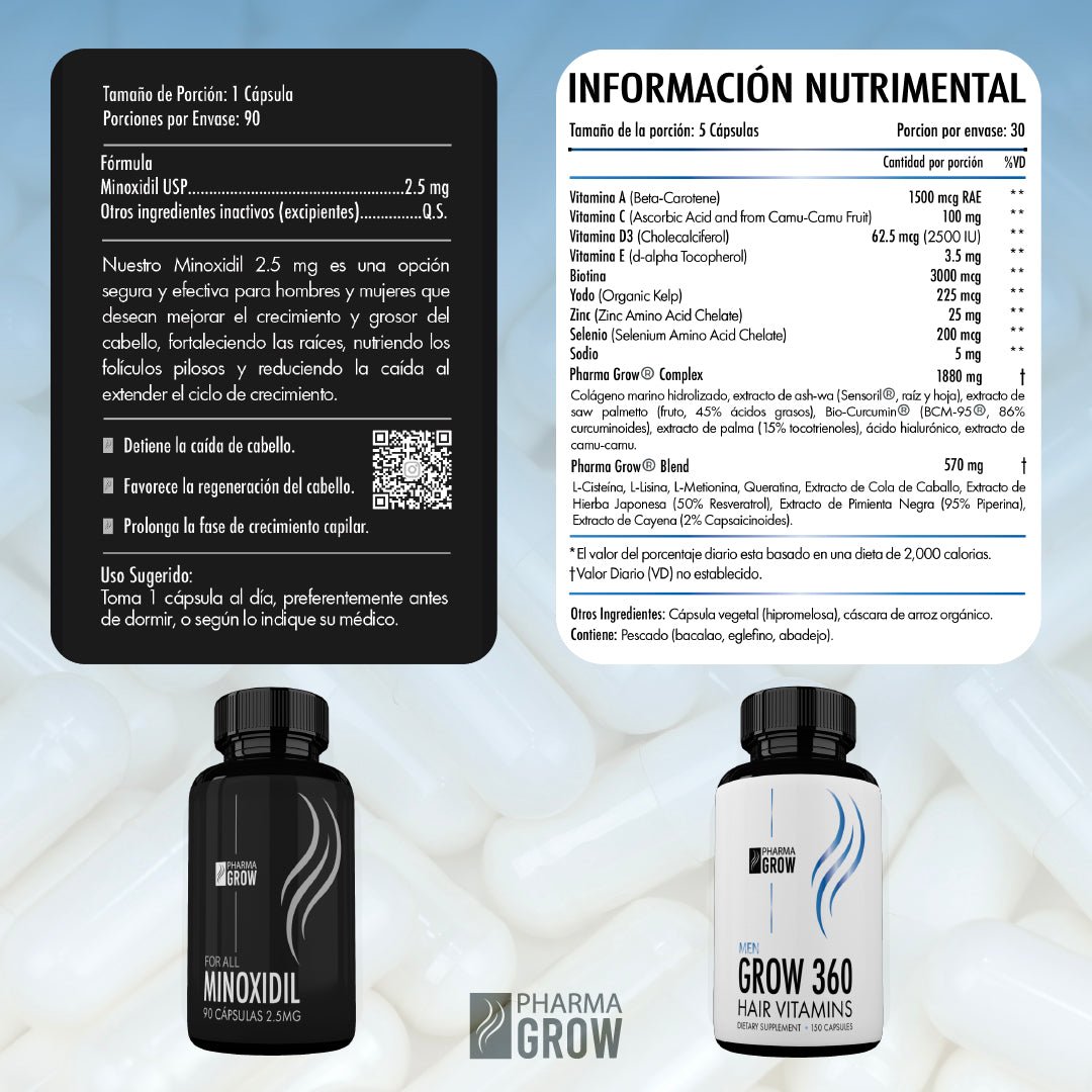 Pharma Grow Kit Minoxidil 2.5 mg + Hair Vitamins Grow 360 Men - Pharma Grow