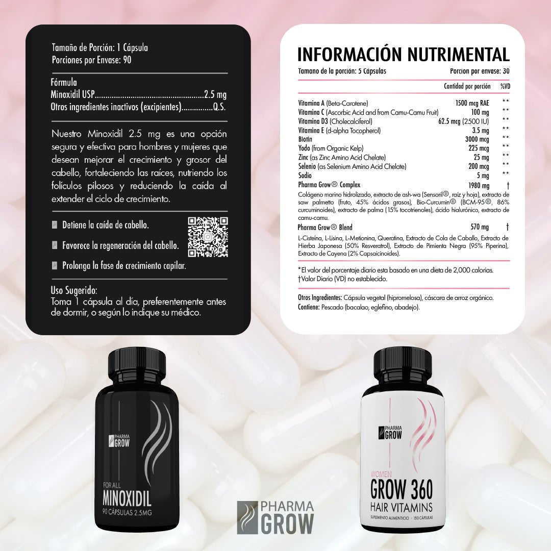 Pharma Grow Kit Minoxidil 2.5 mg + Hair Vitamins Grow 360 Women - Pharma Grow
