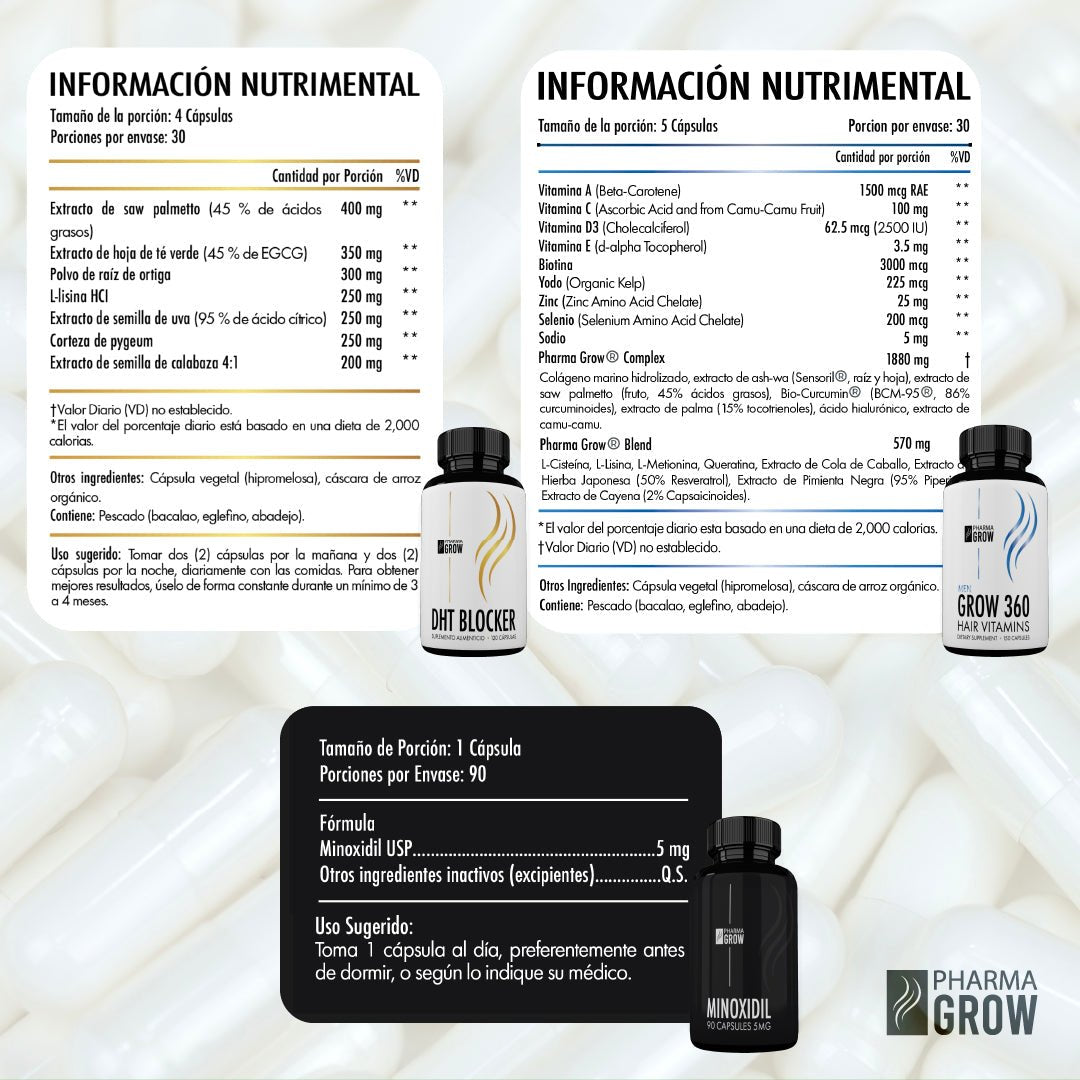 Pharma Grow Kit Minoxidil 5 mg + Hair Vitamins Grow 360 Men + DHT Blocker - Pharma Grow