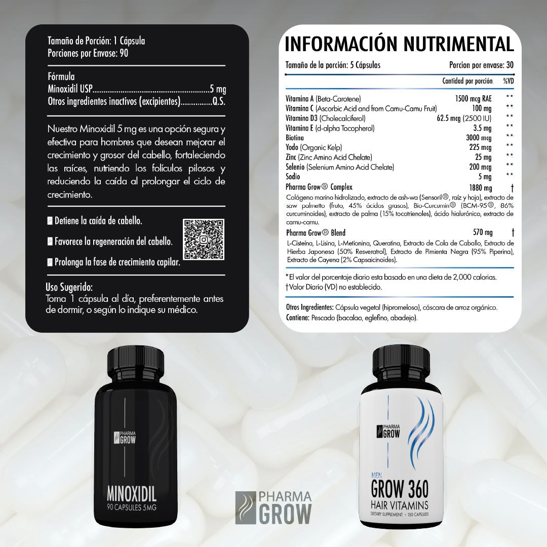 Pharma Grow Kit Minoxidil 5 mg + Hair Vitamins Grow 360 Men - Pharma Grow