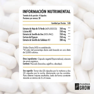 Tabla nutricional - DHT Blocker Fortalece el Cabello y Detiene la Caída Para Hombre y Mujer - Pharma Grow Labs. Envíos a todo México.