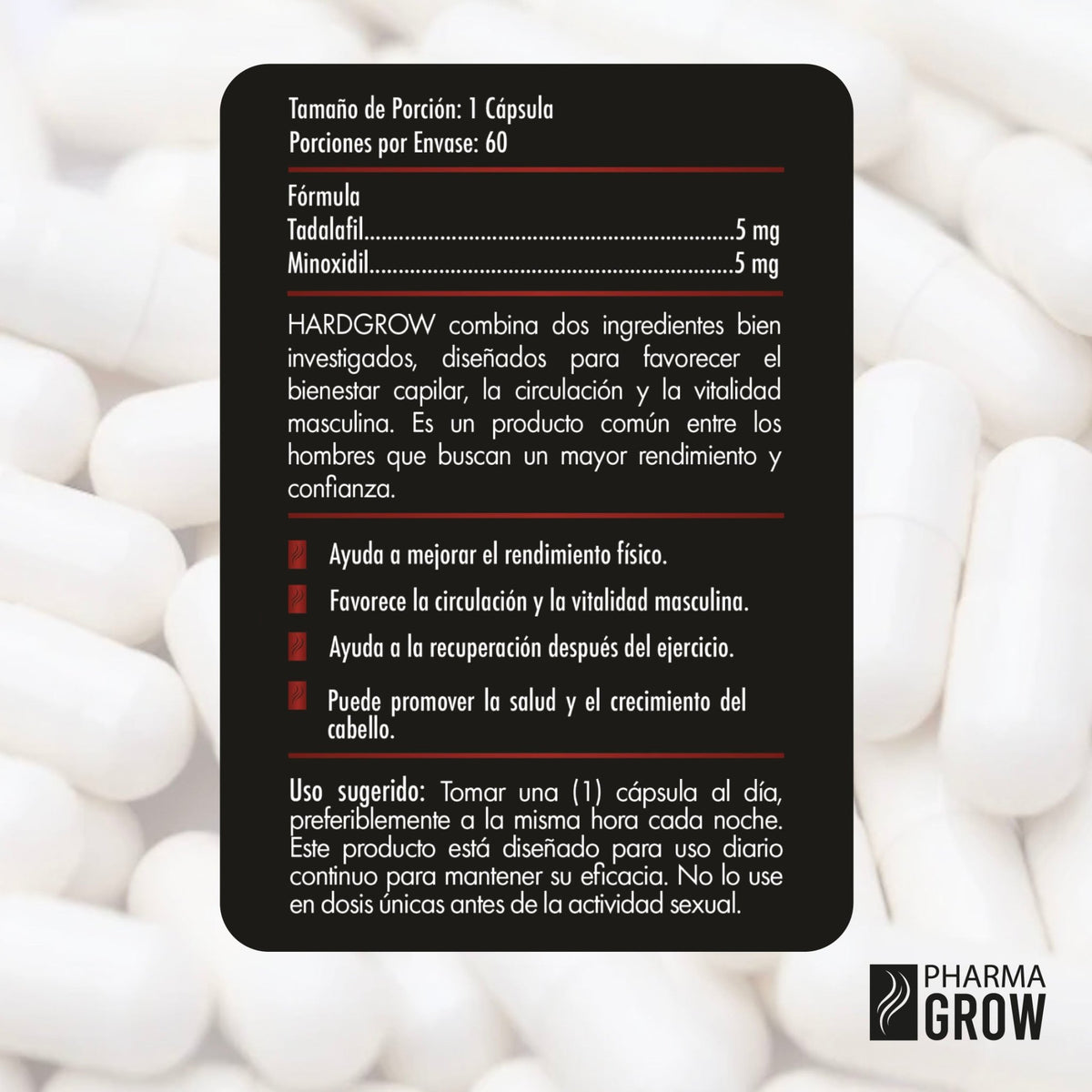Pharma Grow HardGrow Tadalafil + Minoxidil, Vitalidad, Rendimiento y Crecimiento Capilar para Hombres - Pharma Grow