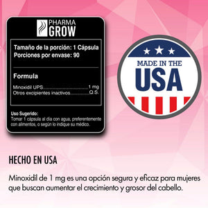 Tabla nutricional - Minoxidil 1mg oral Crecimiento y fortalecimiento de Cabello para mujeres - Pharma Grow Labs. Envíos a todo México.