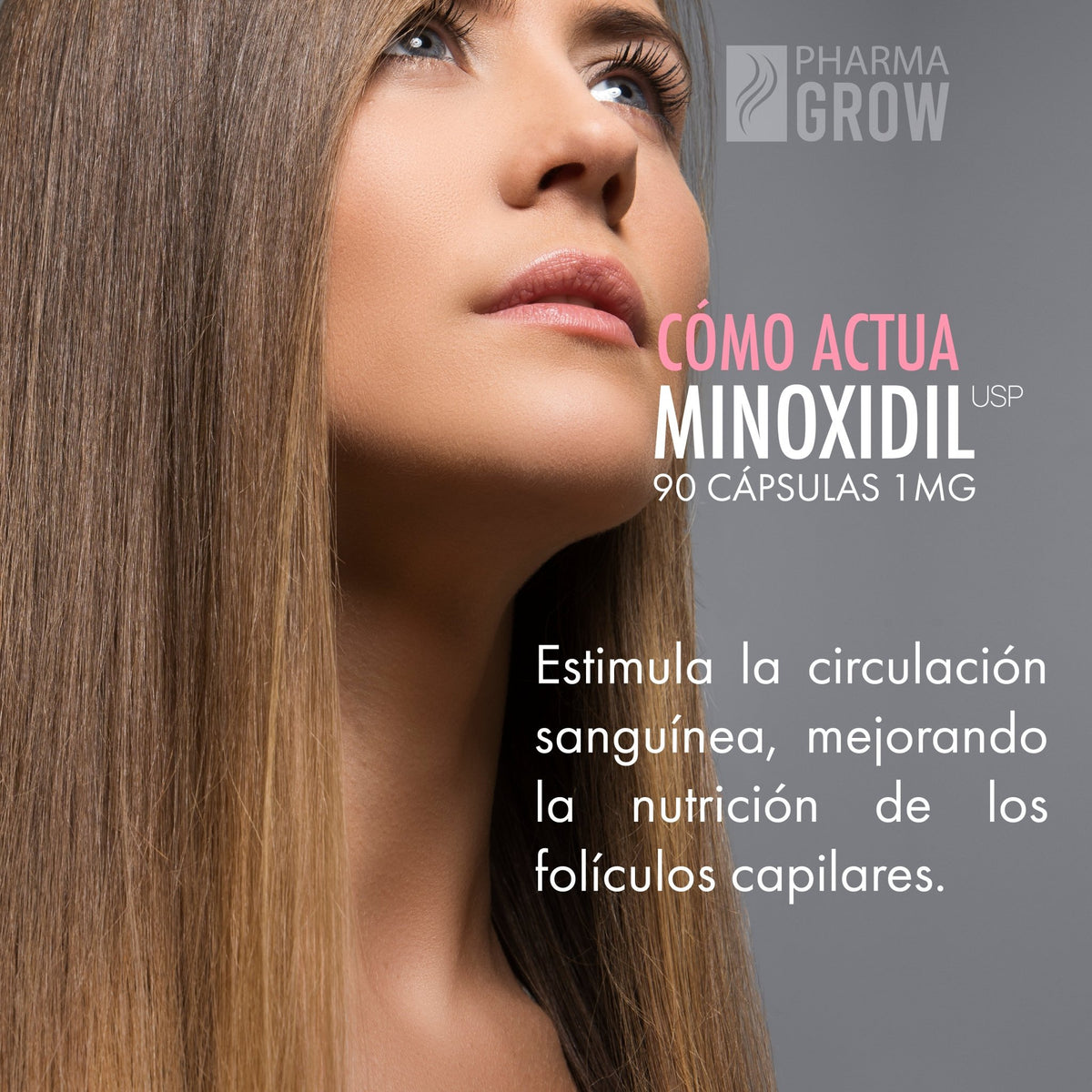Efecto - Minoxidil 1mg oral Crecimiento y fortalecimiento de Cabello para mujeres - Pharma Grow Labs. Envíos a todo México.