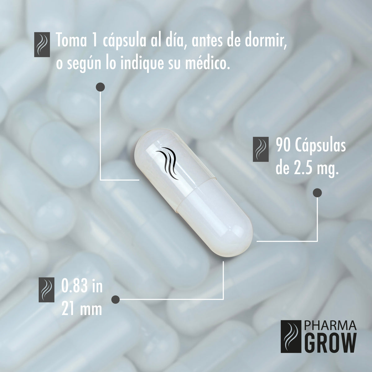 Pharma Grow Minoxidil 2.5 mg Oral Anticaída Capilar | Estimula el Crecimiento y Fortalecimiento de Cabello para hombre y mujeres - Pharma Grow