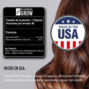 Pharma Grow Minoxidil 2.5 mg Oral Anticaída Capilar | Estimula el Crecimiento y Fortalecimiento de Cabello para hombre y mujeres - Pharma Grow