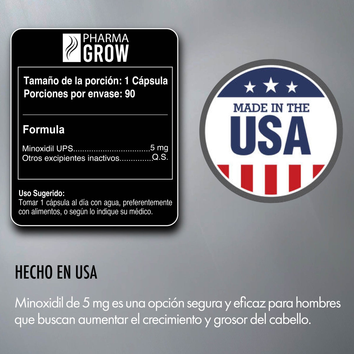 Tabla nutricional - Minoxidil 5 mg Oral para el Crecimiento y fortalecimiento de Cabello para Hombre - Pharma Grow Labs. Envíos a todo México.