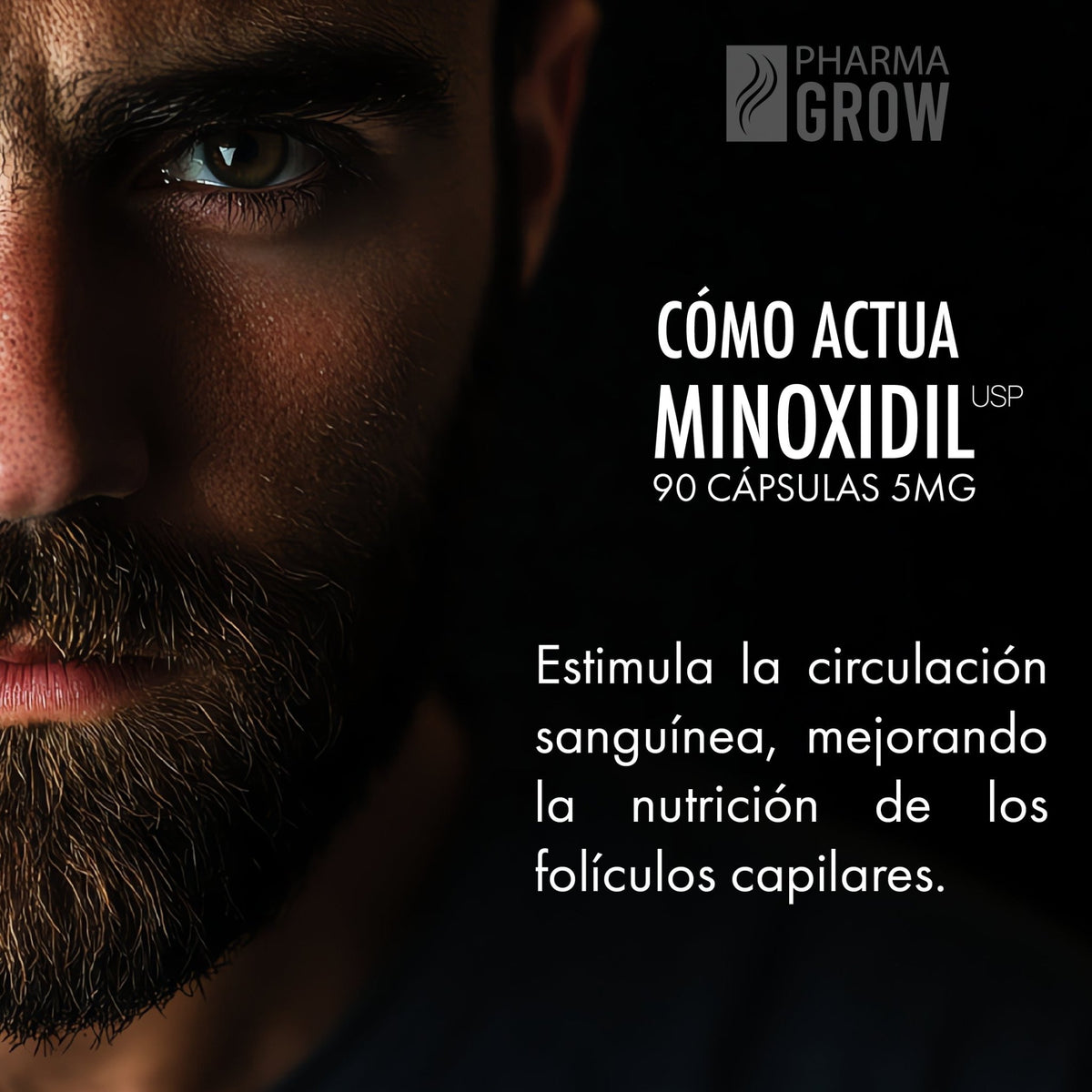 Efecto - Minoxidil 5 mg Oral para el Crecimiento y fortalecimiento de Cabello para Hombre - Pharma Grow Labs. Envíos a todo México.