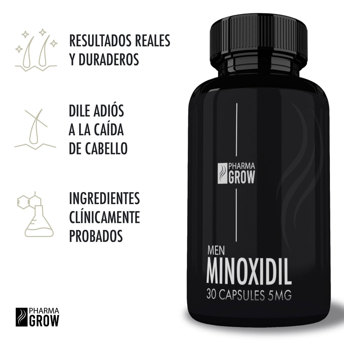 Beneficios - Pharma Grow Minoxidil Oral 5 mg – 30 Cápsulas | Starter Size - Pharma Grow Labs. Envíos a todo México.