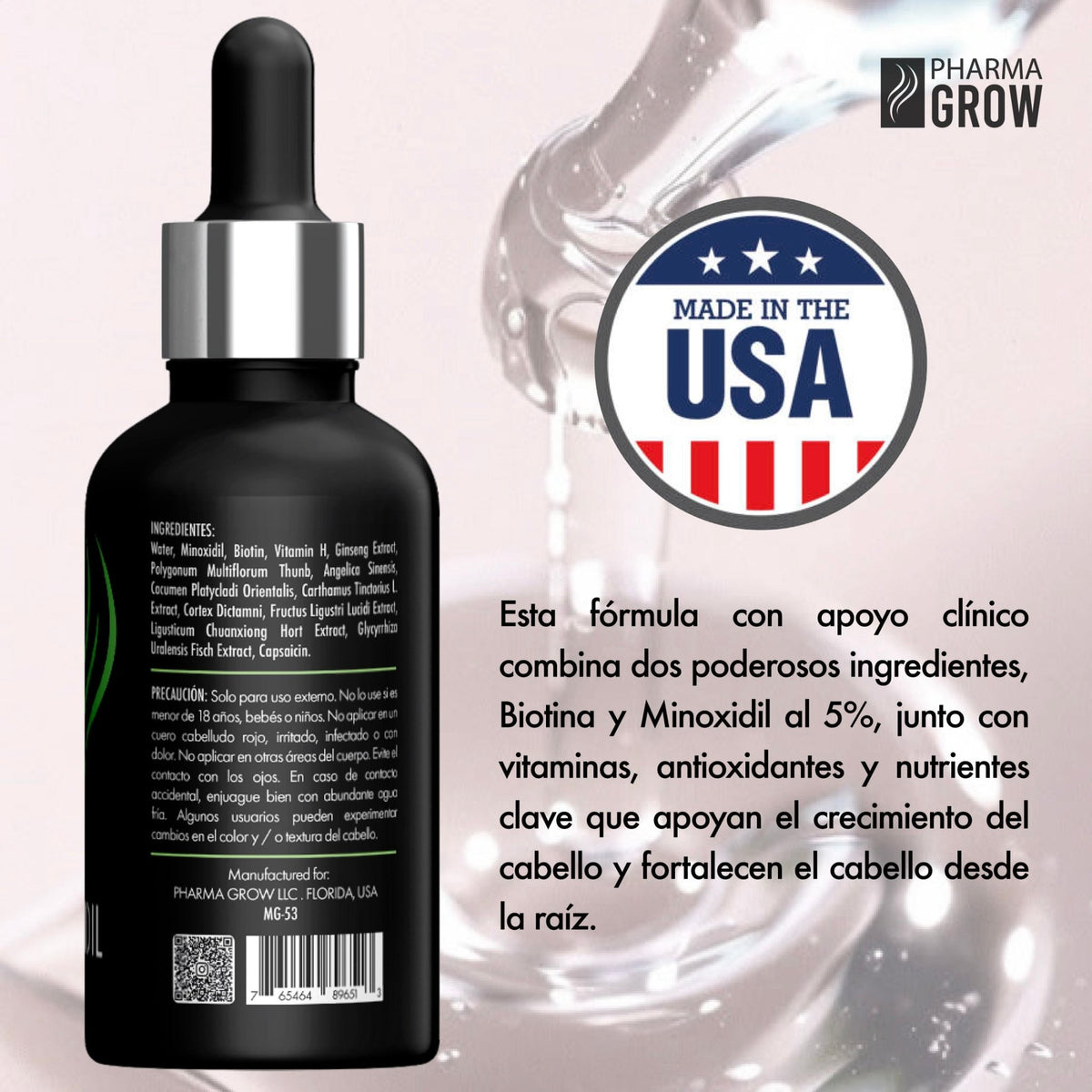 Pharma Grow Minoxidil 5% con Biotina: Solución topica para el Crecimiento del Cabello - Pharma Grow