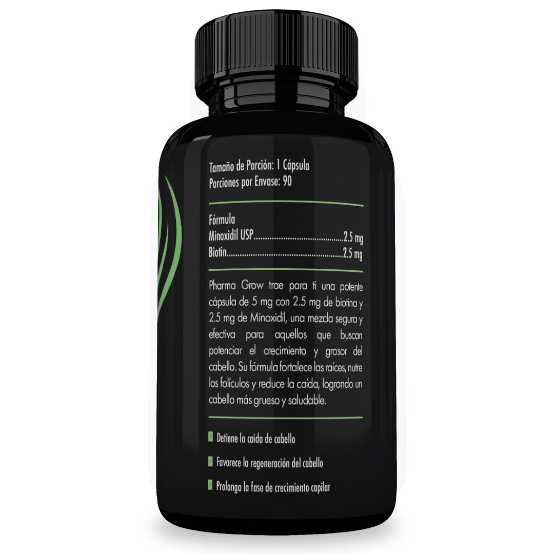 Ingredientes - Minoxidil 2.5 mg + Biotina 2.5 mg Oral para el Crecimiento y Fortalecimiento del Cabello - Pharma Grow Labs. Envíos a todo México.