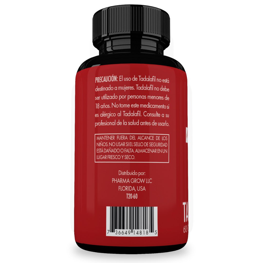 Información - Tadalafil 20 mg con 60 cápsulas de Cialis genérico - Pharma Grow Labs. Envíos a todo México.