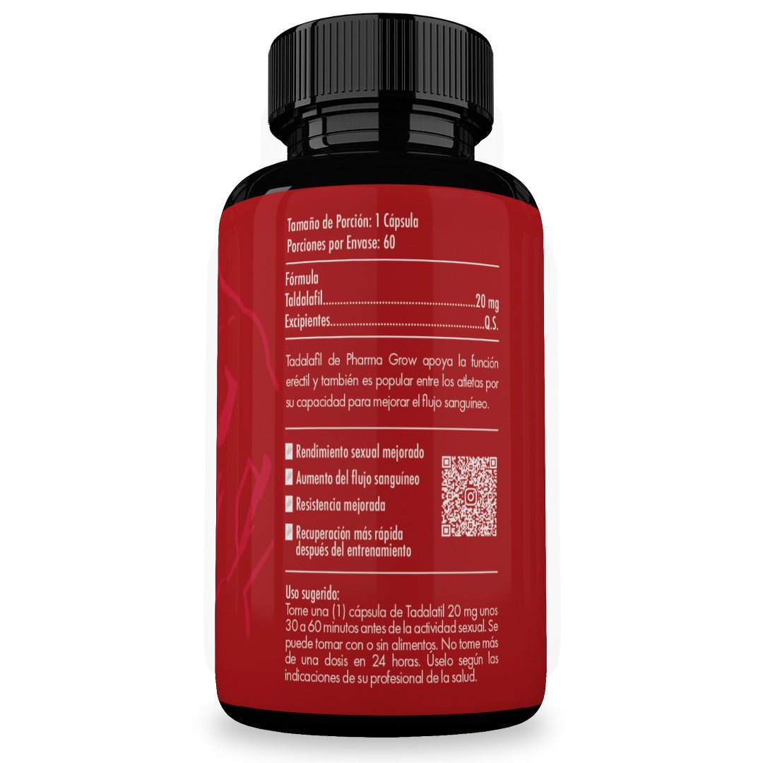 Ingredientes - Tadalafil 20 mg con 60 cápsulas de Cialis genérico - Pharma Grow Labs. Envíos a todo México.