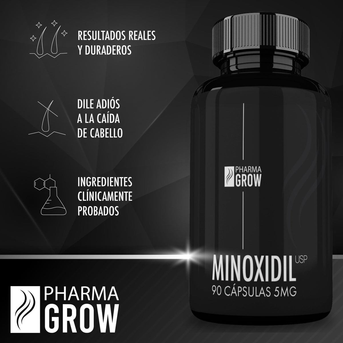 Kit 3 pzs | Pharma Grow Minoxidil 5 mg Oral para el Crecimiento y fortalecimiento de Cabello para Hombre - Pharma Grow